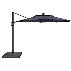 Hamptons patio umbrella in red, cream, and blue colors displayed at full height.