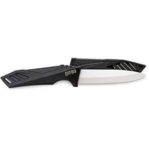 Rapala 4-inch ceramic fishing utility knife with black handle and blade.