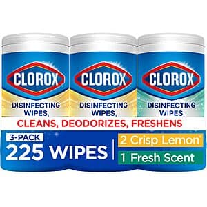 Select Accts: 3-Pk 75-Ct Clorox Disinfecting Wipes (Fresh Scent & Crisp Lemon) $8.30 w/ S&S