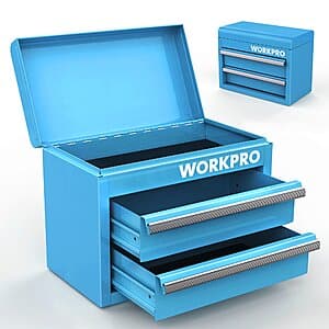 Workpro Mini Metal Tool Box w/ 2 Drawers & Top Storage (2 Colors) $20