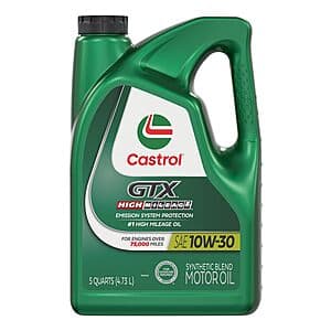 5-qt Castrol GTX High Mileage Synthetic Blend Motor Oil (10W-30) $14.20 w/ S&S