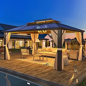 Erommy Double Roof Aluminum Patio Gazebo w/ Netting & Curtains 12'x16' $768, 13'x10' $498 + Free Shipping