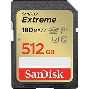 512GB SanDisk Extreme UHS-I C10 U3 V30 SDXC Memory Card $35