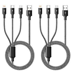 2-Pk 4' KEHIPI 3-in-1 Braided Charging Cable (USB-C, Lightning, Micro-USB) $3.80