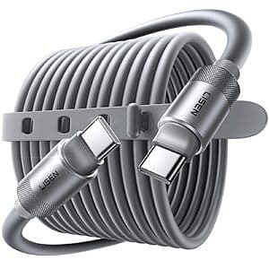 10' LISEN 100W Silicone USB C to USB C Fast Charging Cable (Grey) $6