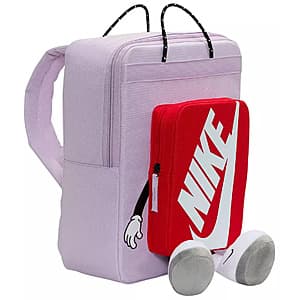 Nike 13-liter youth boxy character backpack in doll design with university red and white colorway.