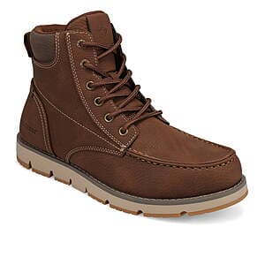 Dockers men's boots in Cedar Brown and brown leather, including Carlton Chukka and Parsons Chelsea styles, displayed side by side.
