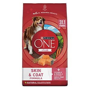 31.1-lb Purina ONE +Plus Skin & Coat Formula Dry Dog Food (Salmon) $28.10 w/ Subscribe & Save + Free S&H
