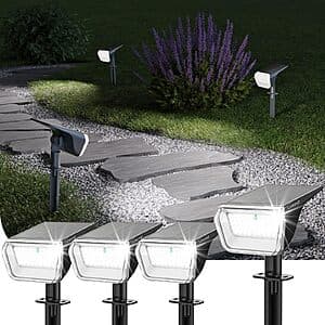 4-Pack Linkind Waterproof Landscape Solar Spotlights (Cool White) $17