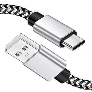 2 Pack 6.6' Suproot USB-A to USB-C Braided Fast Charging Cable (Silver) $2.70