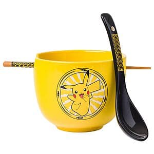 Silver Buffalo Ceramic Ramen Noodle Rice Bowl w/ Spoon & Chopsticks (Pikachu) $10