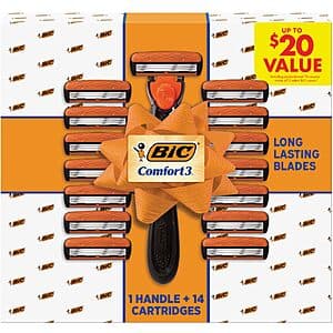 BIC Comfort 3 Men's Refillable 3-Blade Razors Set (1 Handle w/ 14 Cartridges) $5.25 w/ Subscribe & Save