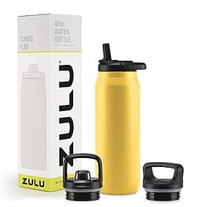 40-oz Zulu Vacuum Insulated Stainless Steel Water Bottle w/ 3 Lids (Yellow) $11.35