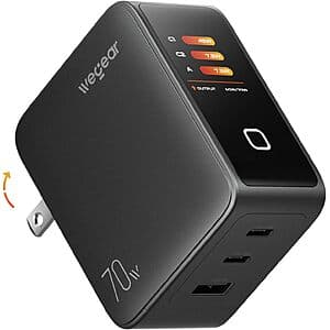 3-Port wegear 70W GaN III USB-C Charger Block w/ Smart Display & Touch $22.50 + Free S&H