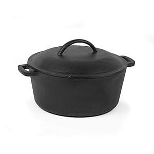 Commercial Chef 5-quart cast iron Dutch oven with matching lid, pre-seasoned black finish.