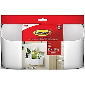 3M Command Large Organizing Caddy with white finish, wall-mounted adhesive storage caddy holding up to 10 lbs.