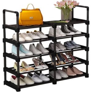5-Tier Metal Storage Stackable Shoe Rack Organizer (Holds up to 20-24 pairs) $12.25
