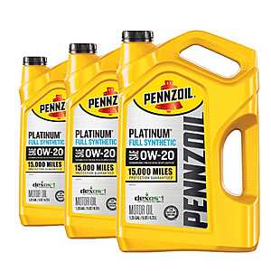 3-Ct 5qt Platinum SAE 0W-20 Full Synthetic Motor Oil $57 w/ Subscription + Free Shipping