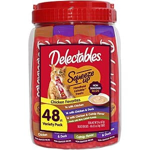 48-Ct 0.5oz. Delectables Squeeze Lickable Cat Treats (Chicken Favorites) $18.55