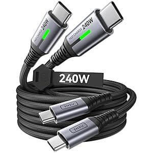 2-Pack 6.6' INIU 240W USB-C to USB-C Fast Charging Braided Cables (various) from $5.50 & More