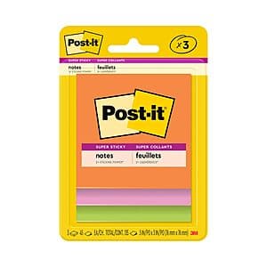 3-Pk 3"x3" Post it Super Sticky Notes (Energy Boost Collection) $2.40