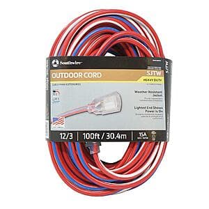 100' Southwire 12/3 SJTW Heavy Duty Extension Cord w/ Lighted End $53.25 + Free Shipping
