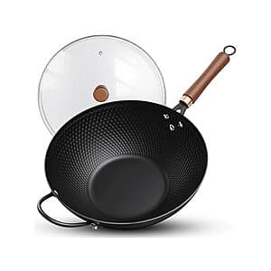 13" Todlabe Carbon Steel Nonstick Wok w/ Glass Cover $25 + Free Shipping w/ Prime