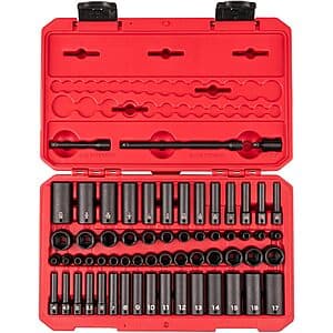 61-Pc TEKTON 1/4" Drive Shallow & Deep 6-Point Impact Socket Set w/ Case $123.80 + Free S&H