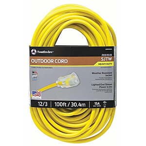 100' Southwire Outdoor 12/3 SJTW Heavy Duty 15-Amp Extension Cord $57.35 + Free Shipping