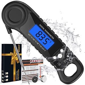 AMMZO Digital Waterproof Magnetic Instant Read Food/Meat Thermometer (Black) $4.40
