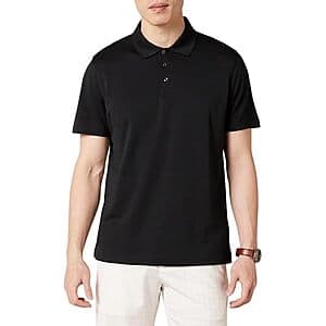Amazon Essentials Men's Moisture Wicking Golf Polo Shirt in multiple colors including blue and lavender, displayed flat on white background.