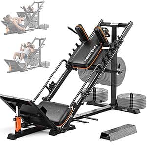 FEIERDUN 2-in-1 45 degree leg press and hack squat machine in silver and black, machine-only unit for lower-body strength training.