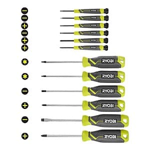 12-Pc Ryobi Screwdriver Set w/ Cushion Grip Handles $14.95 + Free S&H