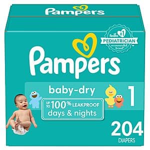 Pampers Baby Dry Diapers: 186-Ct (Size 2) or 204-Ct (Size 1) $16.80 + Free S&H