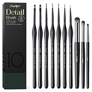 10-Pc JusArt Miniature Detail Paint Brush Set $6