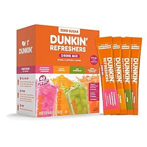 Prime Members: 40-Ct Dunkin' Zero Sugar Refreshers Drink Mix (Variety) $6.15 w/ S&S + Free S&H
