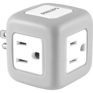 Philips 3-Outlet Grounded Cube Tap with Surge Protection (Gray) $4