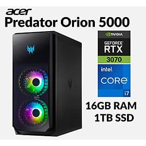 Acer Predator Orion 5000 Desktop (Refurb): i7-13700F, RTX 3070, 16GB RAM, 1TB SSD $540 + Free Shipping