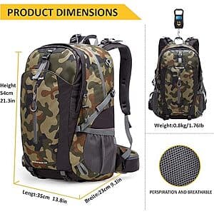 40L Speedpark Lightweight Waterproof Ripstop Nylon Hiking Backpack w/ Rain Cover from $14.45