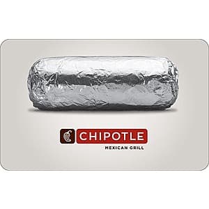 $50 Chipotle gift card digital design featuring the Chipotle logo and branding.
