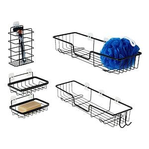 5-Pc Amazon Basics Stainless Steel Adhesive Shower Caddy Set w/ Soap & Brush Holder $11.80