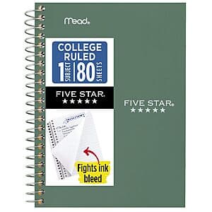 Five Star Spiral College Ruled Personal Size Notebook (7" x 4-3/8", 80 Sheets) $1.85