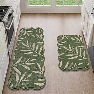 2-Pk JSEI 3D Leaf Scalloped Kitchen Rug Set: 17"x30" + 17"x60" $18, 17"x30" + 17"x48" $15