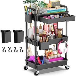 Goovilla 3 Tier Rolling Utility Cart Organizer (black or white) $13