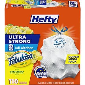 Select Accounts: 110-Ct 13-Gallon Hefty Ultra Strong Trash Bags (Fabuloso Lemon) $12.95 w/ S&S
