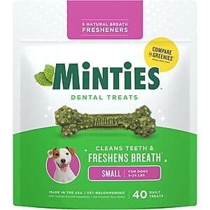 16-Oz Minties Dog Dental Bone Treats (Small, 40 Treats Total) 2 for $8.95 w/ Subscribe & Save