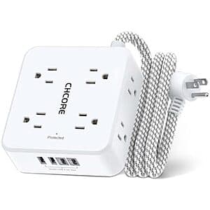 CHCORE 8-Outlet Surge Protector w/ 4 USB Ports, 5' Braided Cord & Flat Plug $8.95