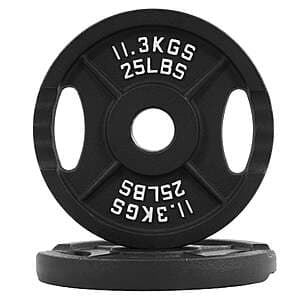 BalanceFrom Classic Cast Iron 2" Olympic Weight Plates: 25-Lb Pair $19 & More