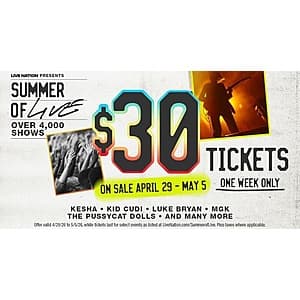 Live Nation Summer of Live 2026 Concert Tickets $30