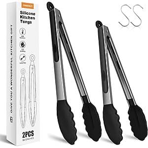 2-Piece FINENUT Stainless Steel Silicone Tongs Set (9" and 12", 2 colors) $5.75